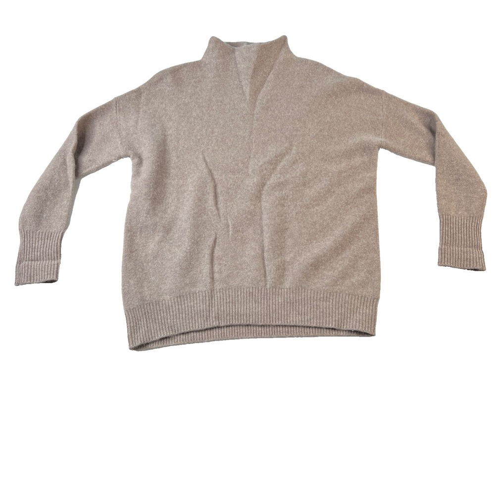 Magaschoni 100% Cashmere Sweater Sm Taupe Brown Funnel Neck Pullover Minimalist